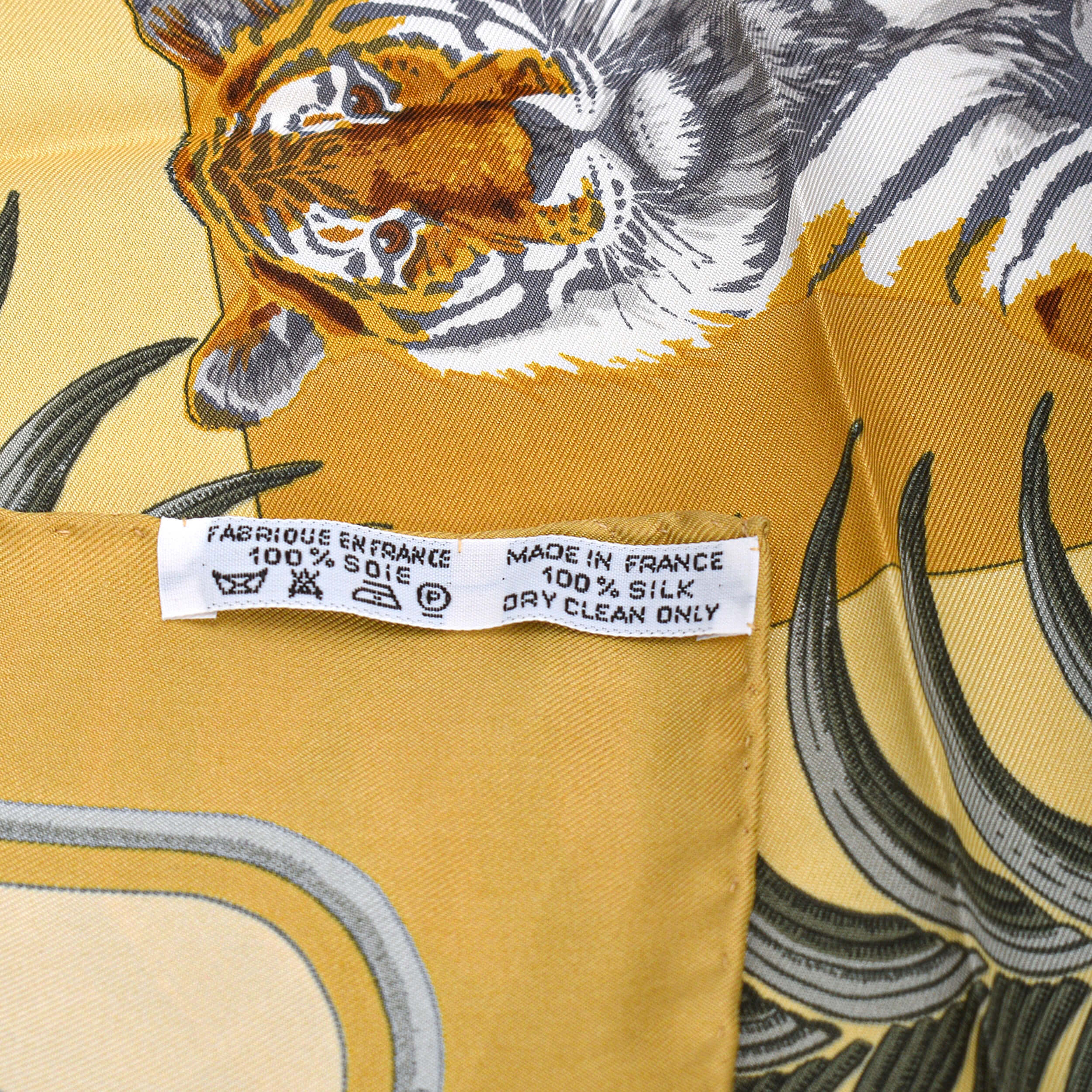Hermes - Mustard Tiger Print Silk Scarf 40x40